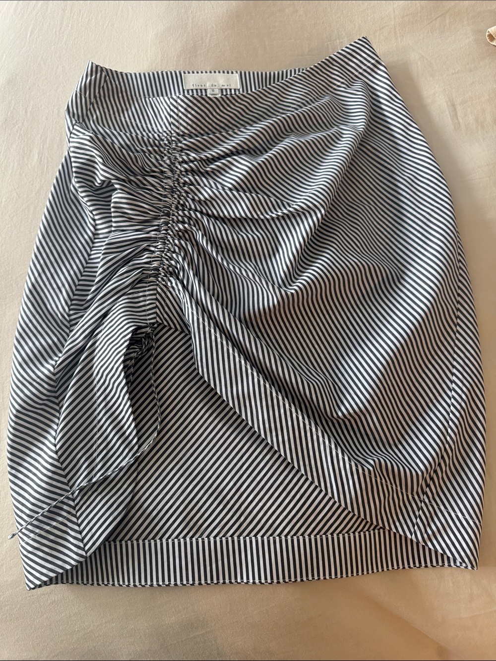Fleur du Mal Black & White Striped Ruched Mini Skirt